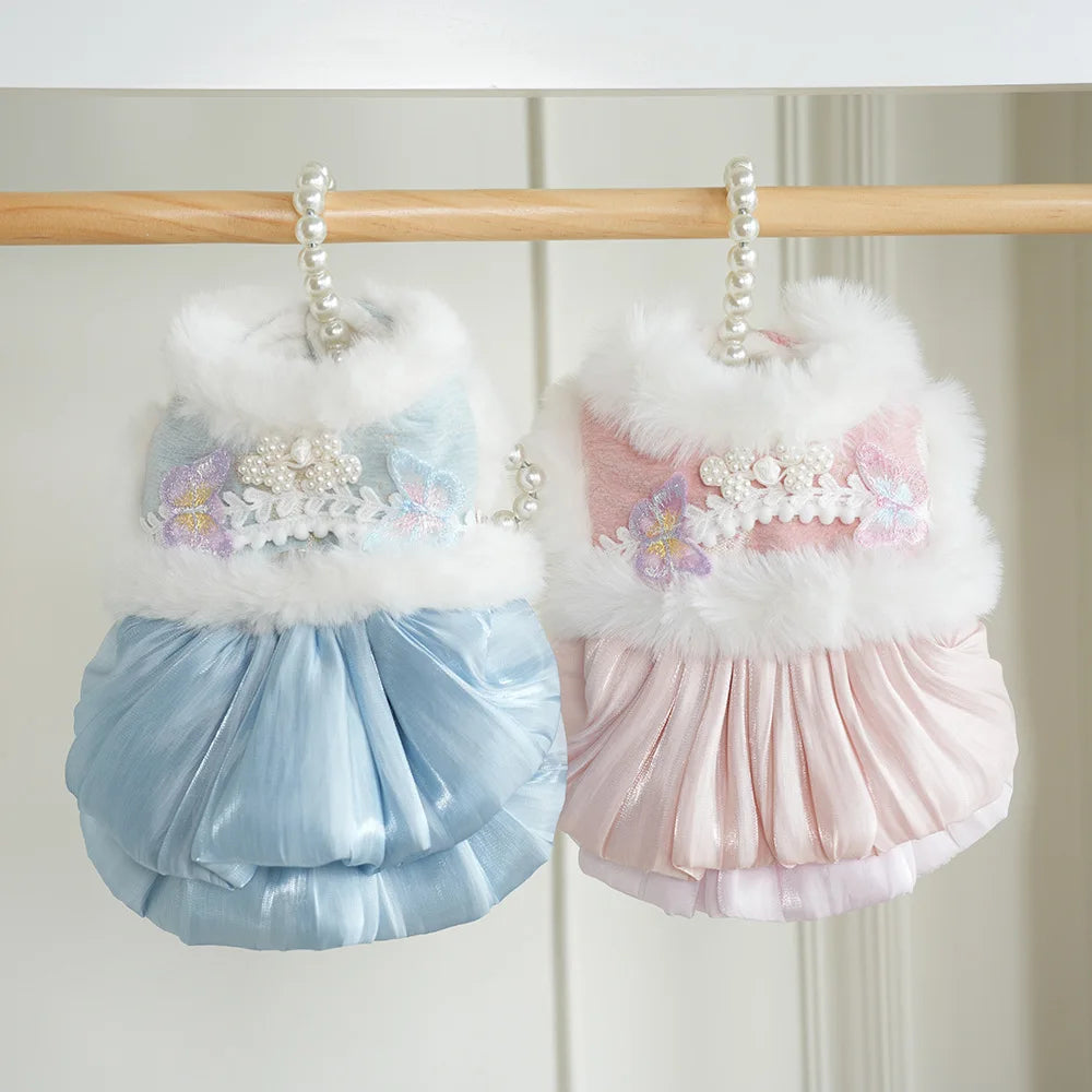 Pet Flannel Dress Rabbit Butterfly Tang Dress Princess New Year Small Medium Dog Coat Puppy Clothes Chinese Style Pet Skirt
