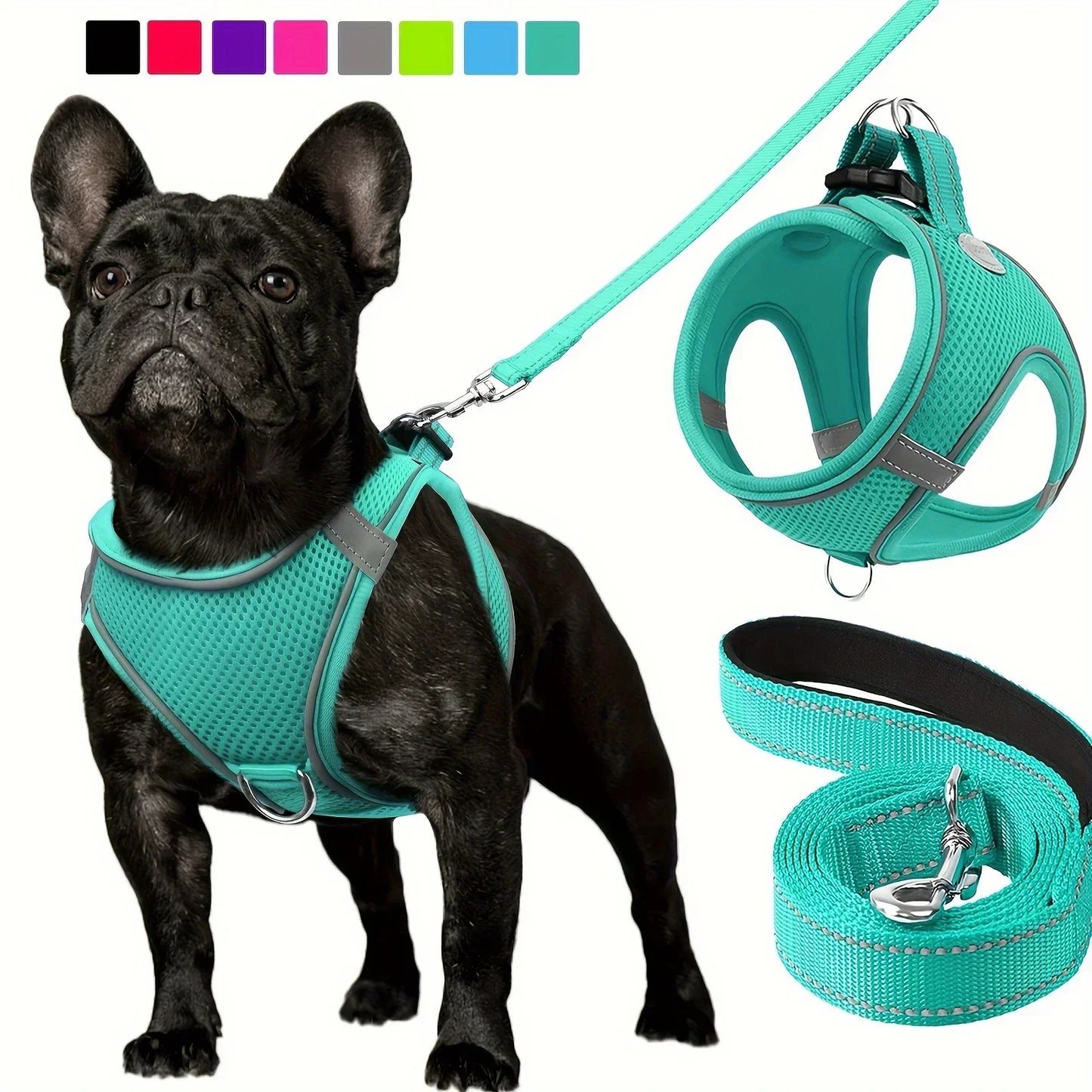 Ultimate Comfort Reflective Step-In Dog Harness and Leash Set - Soft Padded Breathable Mesh Vest,Ensure Safe Walking