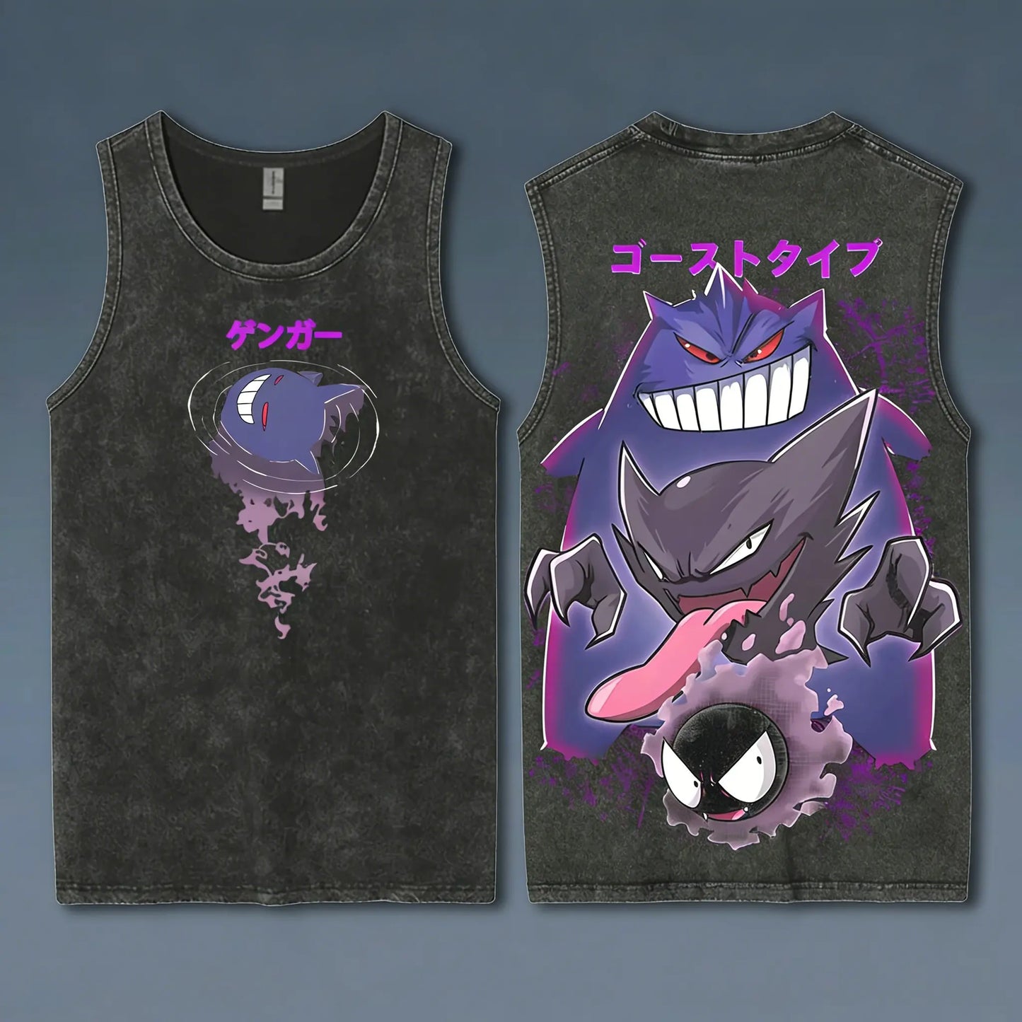 Vintage Washed Pokemon Gengar Men Gym Vest T Shirt 2026 Y2k Summer Sleeveless Shirt Print Streetwear Loose Casual Men's Tank Top