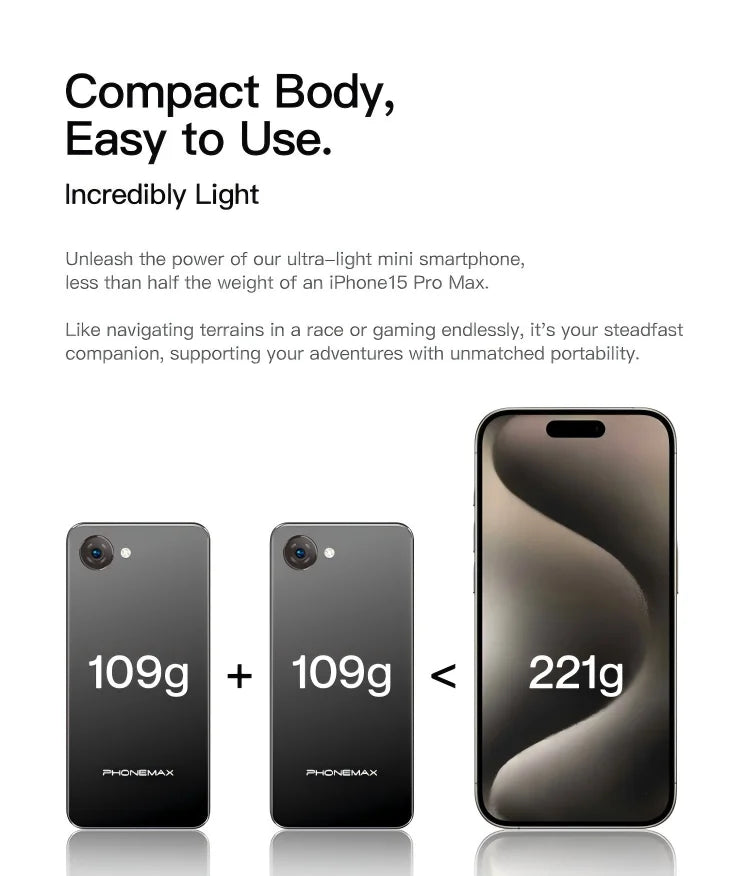 UNIWA 4G Phonemax Q9 Mini Phone 4.0Inch IPS Touch Screen Small Cell Phone Android 14 Small Smart Mobile Face ID 2000mAh Battery