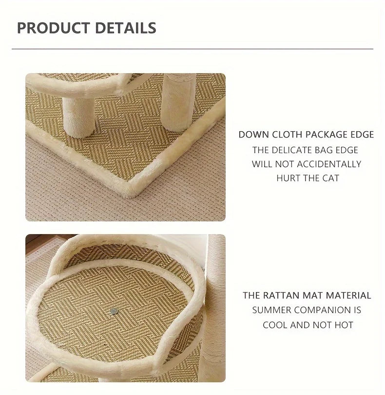 2-Tier Luxury Cat Tree with Sisal Scratching Posts, Multi-Level Cat Tower with Plush Perches & Hanging Toys, Durable Activity