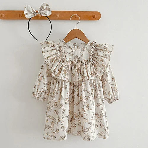 2025 New Spring Baby Sisters Dress 1-5Yrs Girl Party Dress Long Sleeved Cotton Rose Print Romper Sisters Kids Princess Dresses
