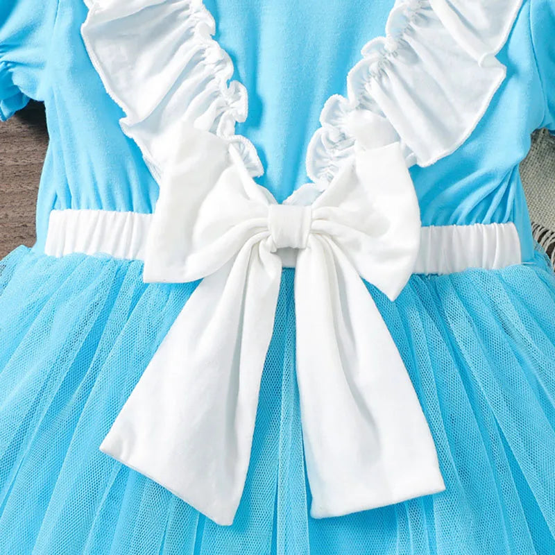 Halloween Lolita Dress Blue And White Poker Elements Princess Dress Bow Apron Baby Girls Dress Birthday Party Cosplay Costume