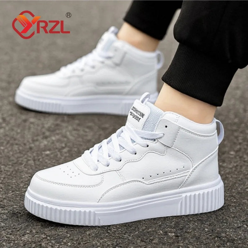 YRZL Casual Shoes for Men Sneakers Breathable PU Leather White Shoes Unisex Comfortable Walking Sport Shoes for Man