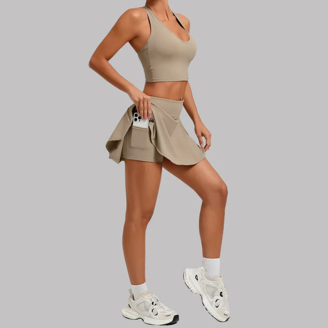 Women's Tennis Skirt Sets Golf High Waist Hip-lifting Anti-Exposure Pokets Fitness Running Sports Beauty Back Vest Workout Suits