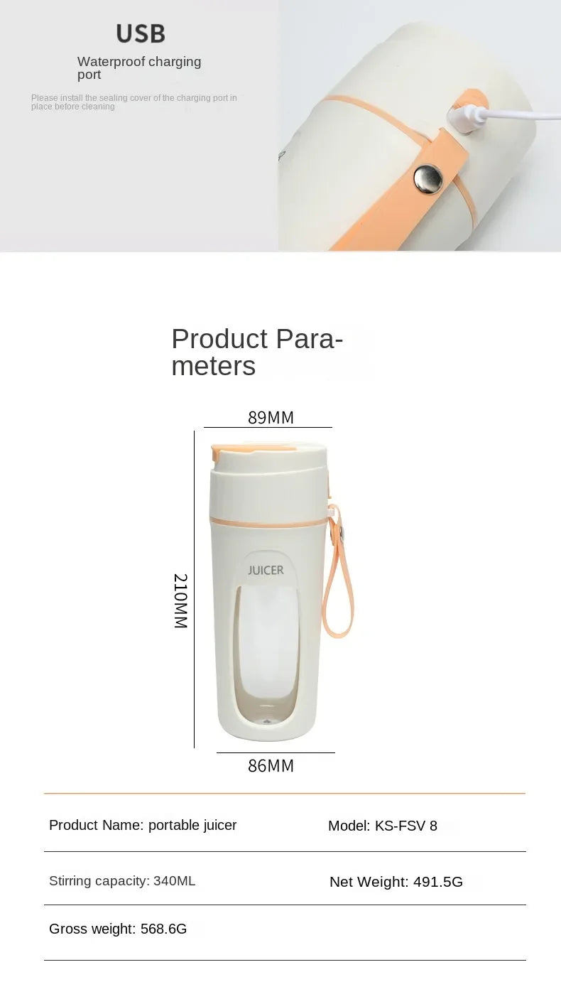 Portable Juicer Mini Electric Blender Multifunction Juice Maker Machine Fruit Mixers Extractors Smoothies Mixer 8 Blades 3000mAh