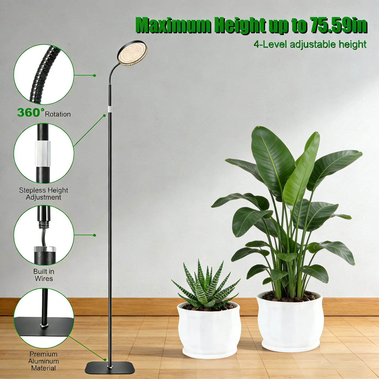 Grow Lights for Indoor Plants with Auto On/Off Timer, Full Spectrum Plant Growing Lamp, 10-Level Dimmable & Adjustable Height