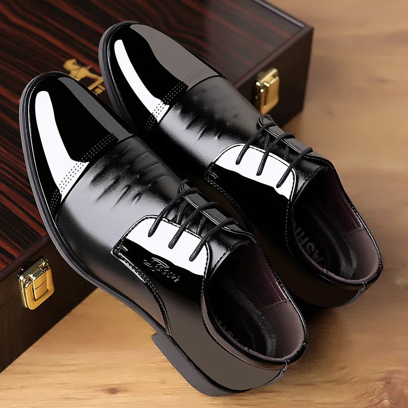 Glossy Leather Men's Shoes Casual Wedding High-Heeled Pointed-Toe Business Style British Leisure Men's Footwear