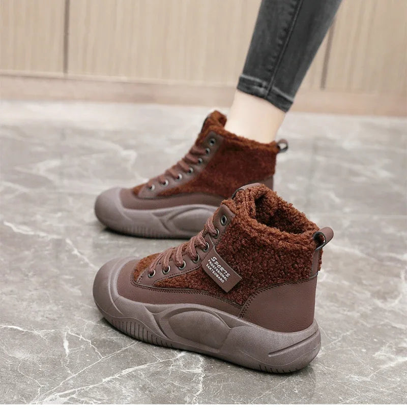 Women's Winter Sports Shoes Fashion Warm High Sneakers Woman Ankle Snow Boots Ladies Casual Sport Skateboard Safety Padded Shoes