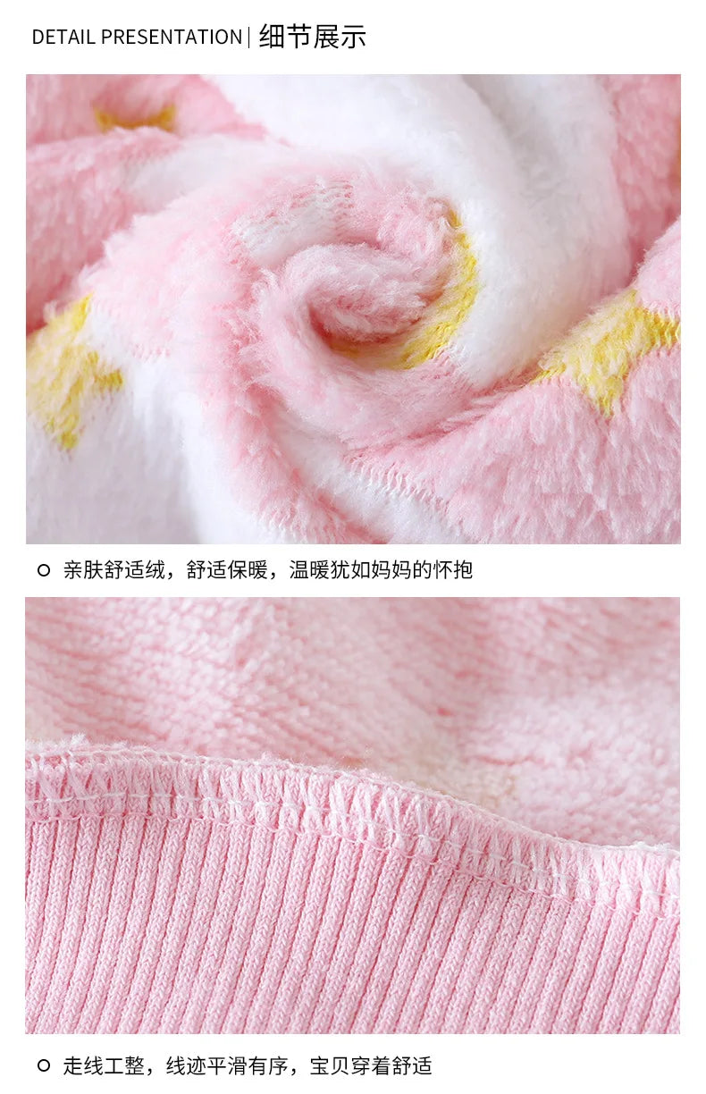 Children's Casual Soft Flannel Pajamas Sets Boys Girls Cartoon Flower Sleepwear Toddler Baby Autumn Winter Thicken Warm Pyjamas