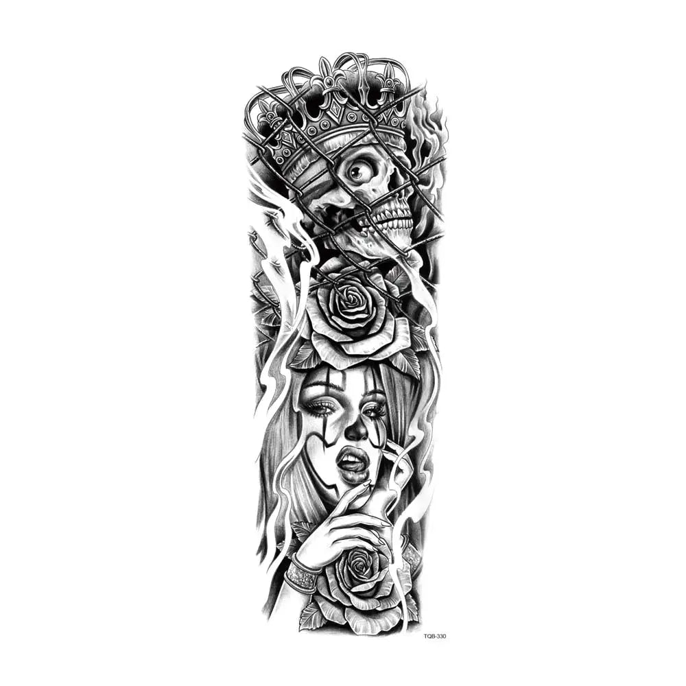 Waterproof Temporary Tattoo Stickers Clock Eye Large Arm Tattoo for Men Women Tiger Animal Fake Tatoo Sleeve
