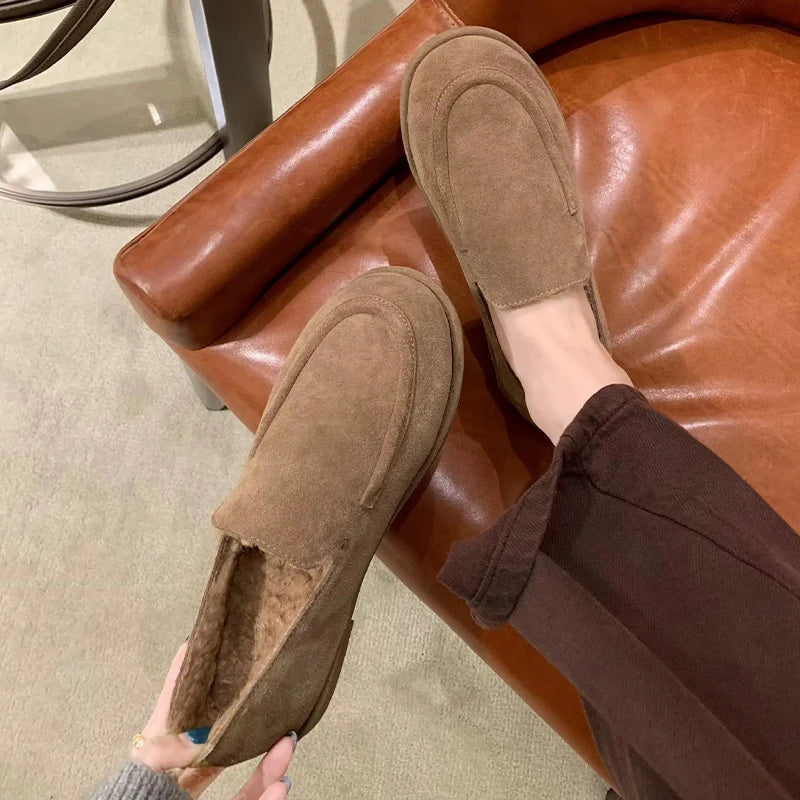 Loafers Shoes for Women Fashion Dress Flats Sport Shoes Suede Casual Warm Winter Boots 2025 New Cozy Walking Femme Snow Botas