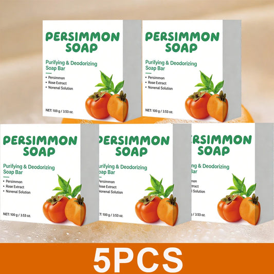 1/3/5PCS Persimmon & Green Tea Soap Bar for Body Odor, Natural Deodorizing For Unisex ,Gentle on All Skin Types Body Odor Soap