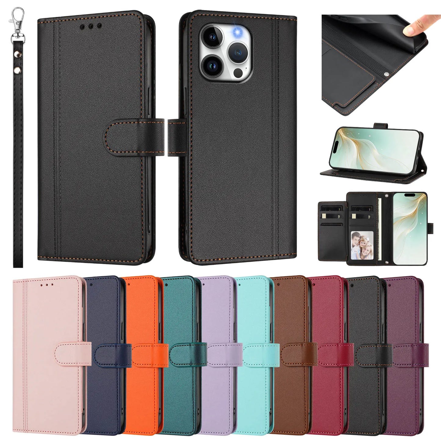 Luxury Premium Leather Wallet Case For iPhone 17 16 15 14 13 12 17 Pro Max Plus Air 17e 16e Wallet Card Slot Magnetic Flip Cover