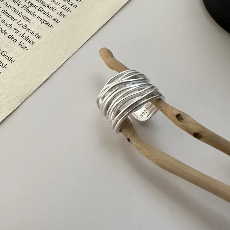 VENTFILLE 925 Sterling Silver Geometric Line Cross Wrap Open Ring For Women Gift Irregular Punk Adjustable Jewelry Dropshipping