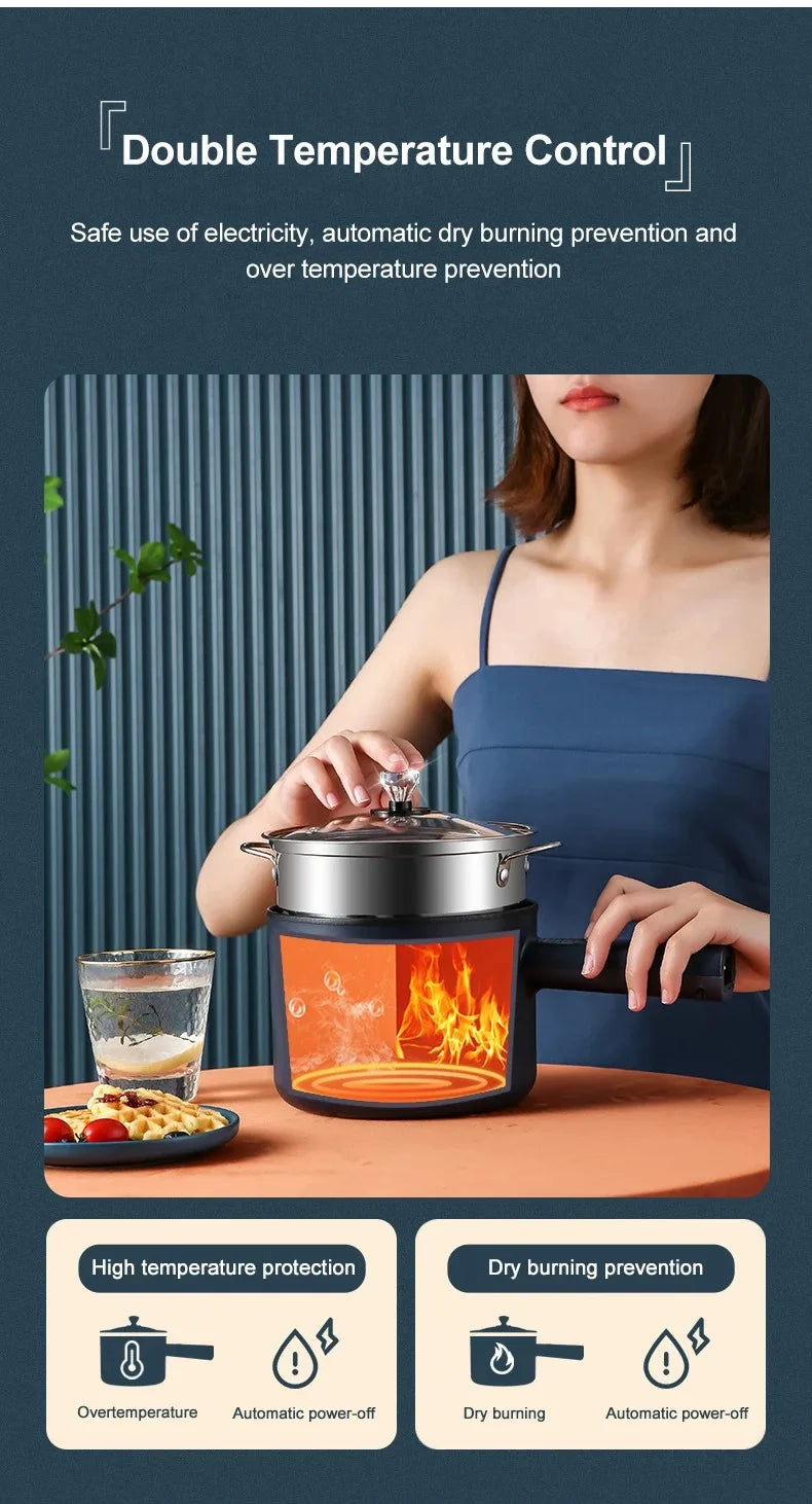 Mini Electric Cooker Multi-Function All-In-One Pot Single Double Layer Household Noodle Cooker Non-Stick Hot Pot Kitchen Tool