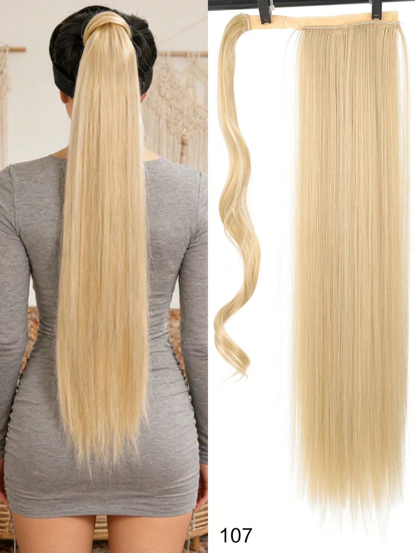 Synthetic Hair 26'' Long Straight Ponytail Wrap Around Ponytail Clip in Hair Extensions Black Hairpiece Headwear 2026