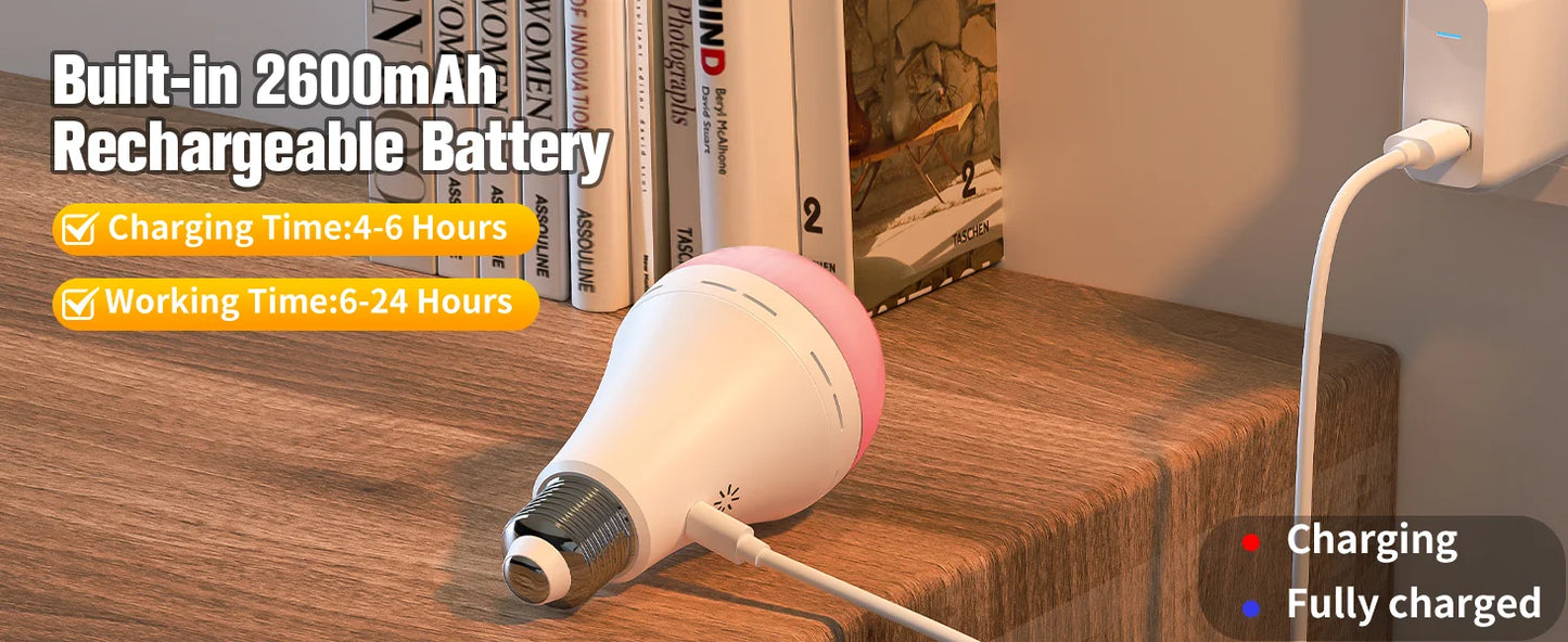 Rechargeable 2600mAh Light Bulb with Large Battery Backup – Perfect as Emergency Lights for Home Hurricane Preparedness&Outages