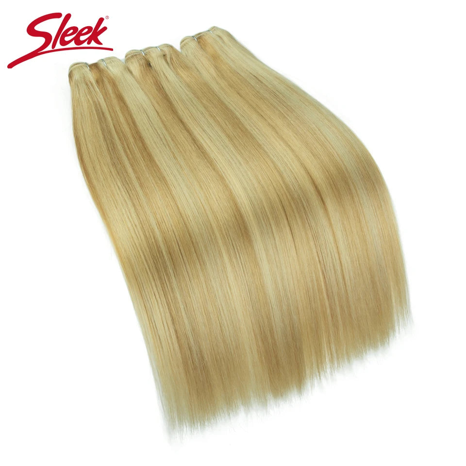 Sleek Peruvian Straight Human Hair Double Drawn Natural Human Hair Weave Bundles Natural Brown #27 #613 Remy Human Hair Bundle