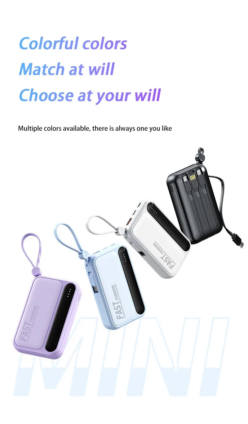 Lenovo 50000mAh Large Capacity Power Bank 4 In1 Built in Cables Intelligent Digital Display Light Fast Charging For IPhone