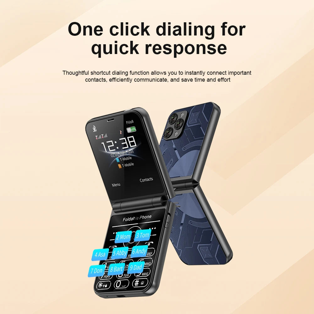 SERVO Flilo9 Foldable Mobile Phone 3G WCDMA Call Recording Speed Dial FM Radio Blacklist Torch Flip Cellphones Dual SIM Standby