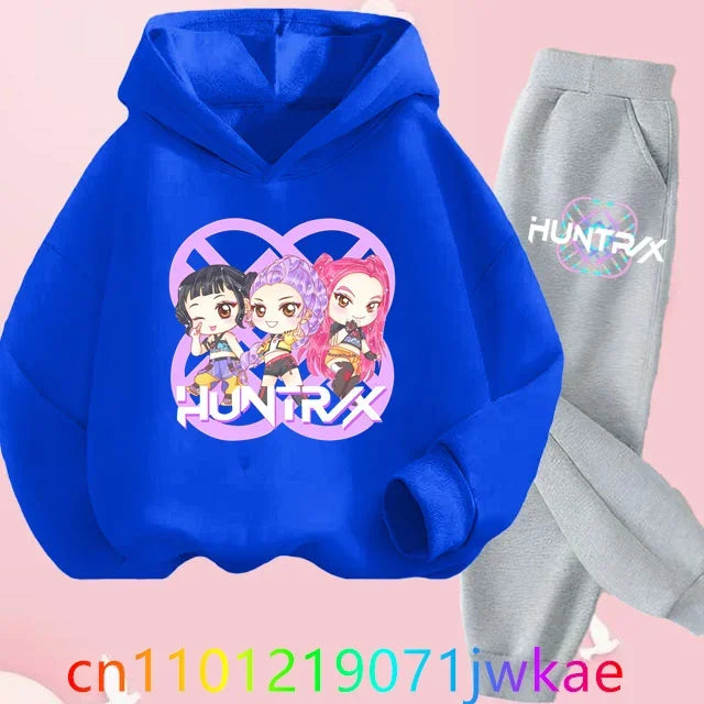 Kid K-Pop Demon Hunters Hooded Suit Toddler Girl Clothes KPop Demon Hunters Hoodie Set Girls Fashion Casual Sweatshirt New Movie