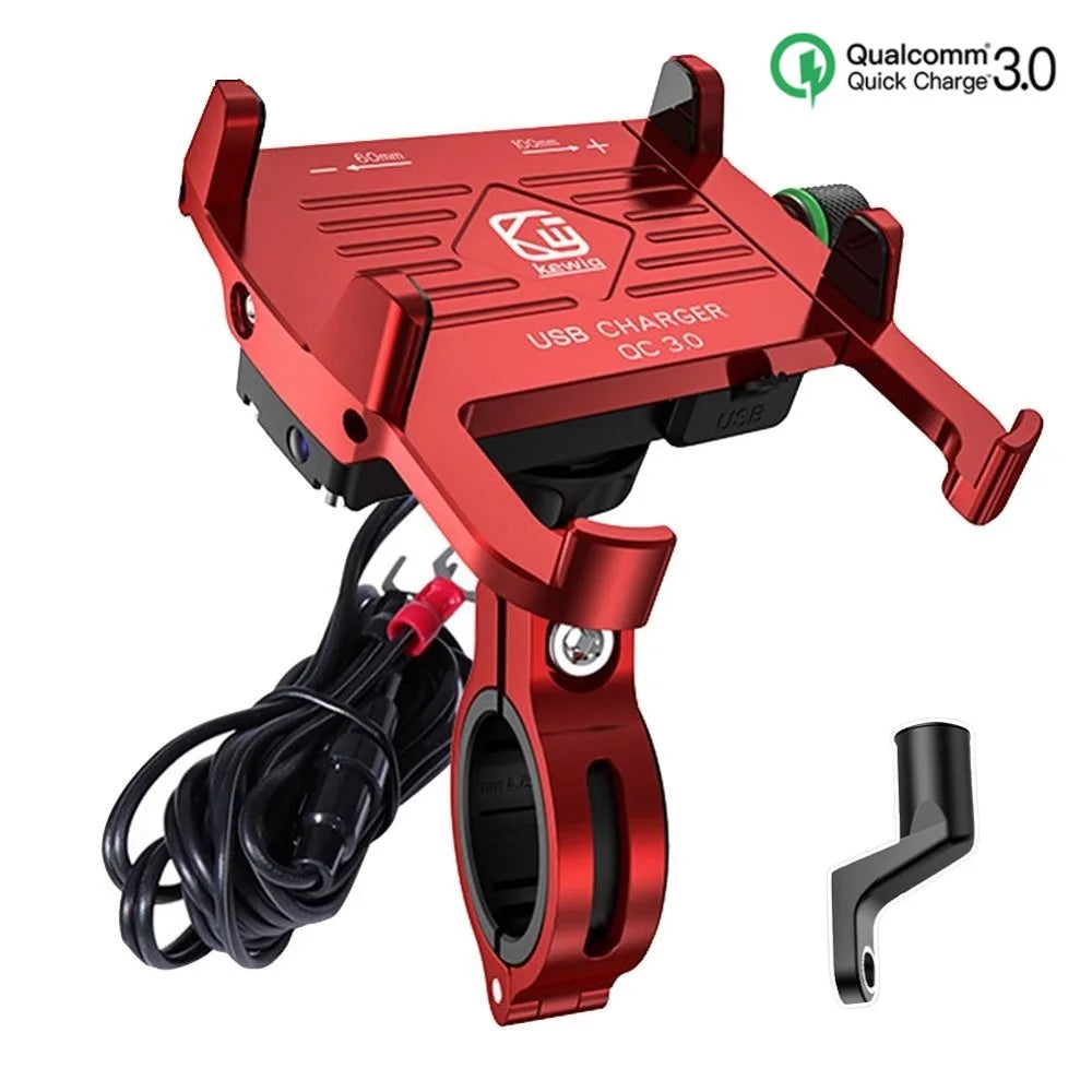 Whole Aluminium 12-24V Motorcycle Phone Holder USB Charger QC3.0 Fast Charging Mount Bicycle Handlebar Bracket for iPhone Huawei