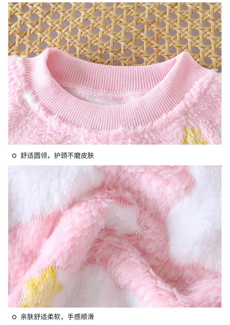 Children's Casual Soft Flannel Pajamas Sets Boys Girls Cartoon Flower Sleepwear Toddler Baby Autumn Winter Thicken Warm Pyjamas