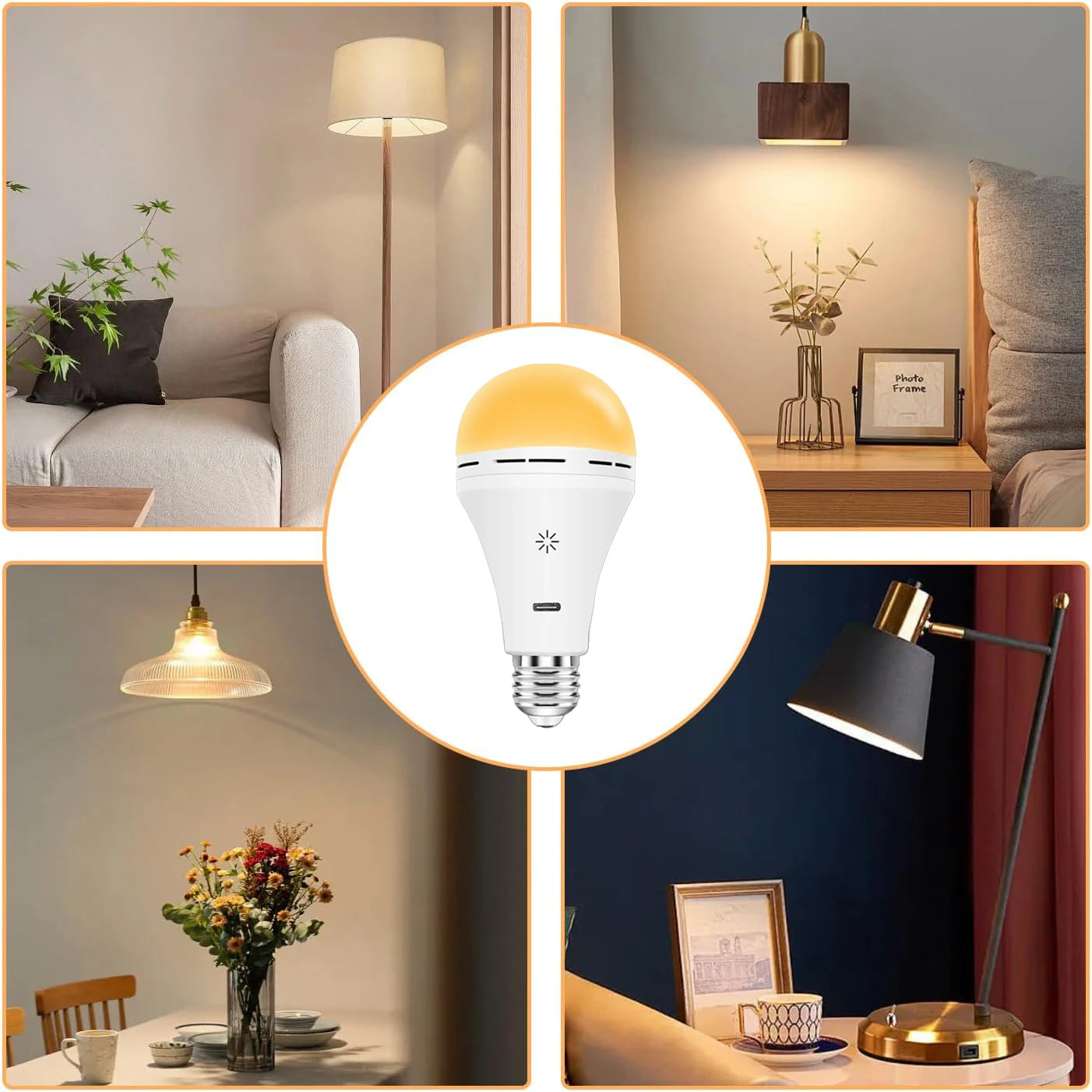 USB-C Rechargeable Light Bulb with Remote Control E27 Smart Battery BulbTouch Control Dimmable LED Bulbs with Timing