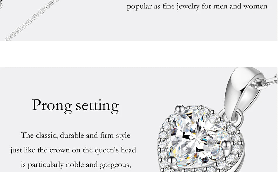 PERFANY 1CT Heart Cut Moissanite Necklace for Women S925 Pure Silver Sparkling Diamond Pendant Fashion Jewelry Party Gift