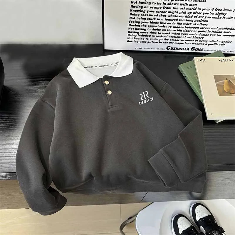 Boys Fashion Sweater Kids Spring Pullover Autumn New Clothes Children Casual Letters Turn Collar Jumper 3-14 Years Old