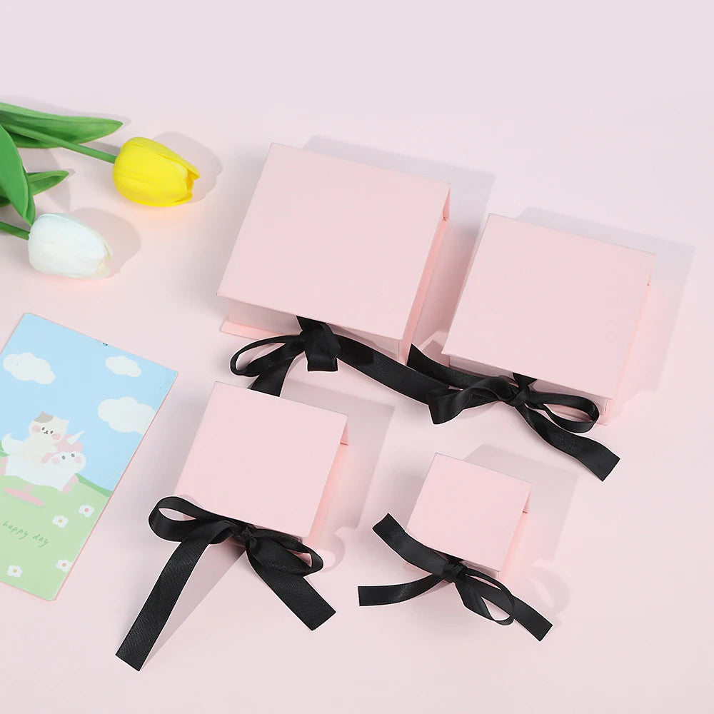 50pcs Pink Personalized Logo Jewelry Flap Bowknot Box Earrings Ring Perfume Watch USB Keychain Organizer Velvet Bag Storage Sack