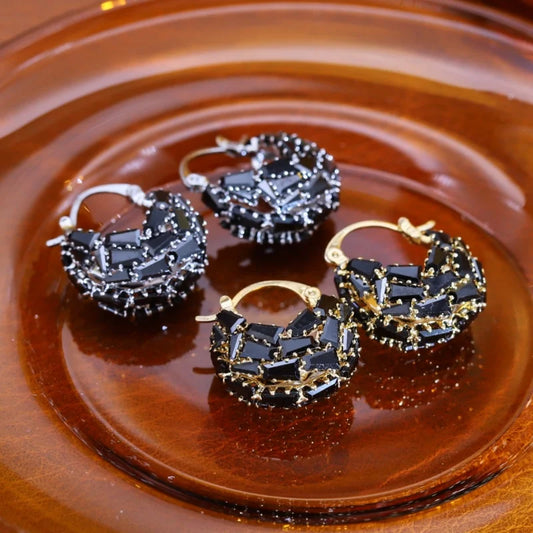 Korean new design fashion jewelry 14K gold plated black zircon bag earrings elegant women's daily work accessories