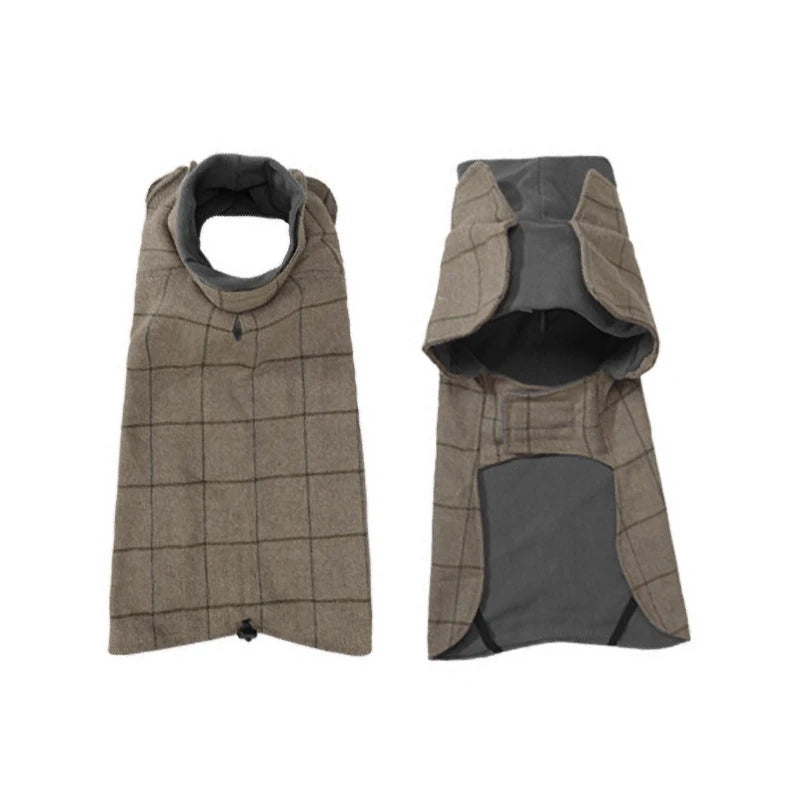 Thickened British Style Luxury Designer Dog Clothes High-neck Fashionable Plaid Dog Jacket with Leash Hook Large Dogs Dresses