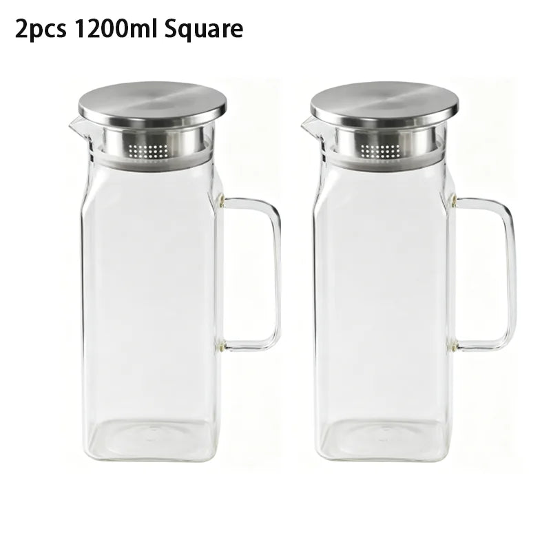 JUSTINLAU 1.2/2L Cold Water Jug High Borosilicate Glass Water Pitcher for Steamed Juice Fruit& Iced Tea Home Kitchen Accessories