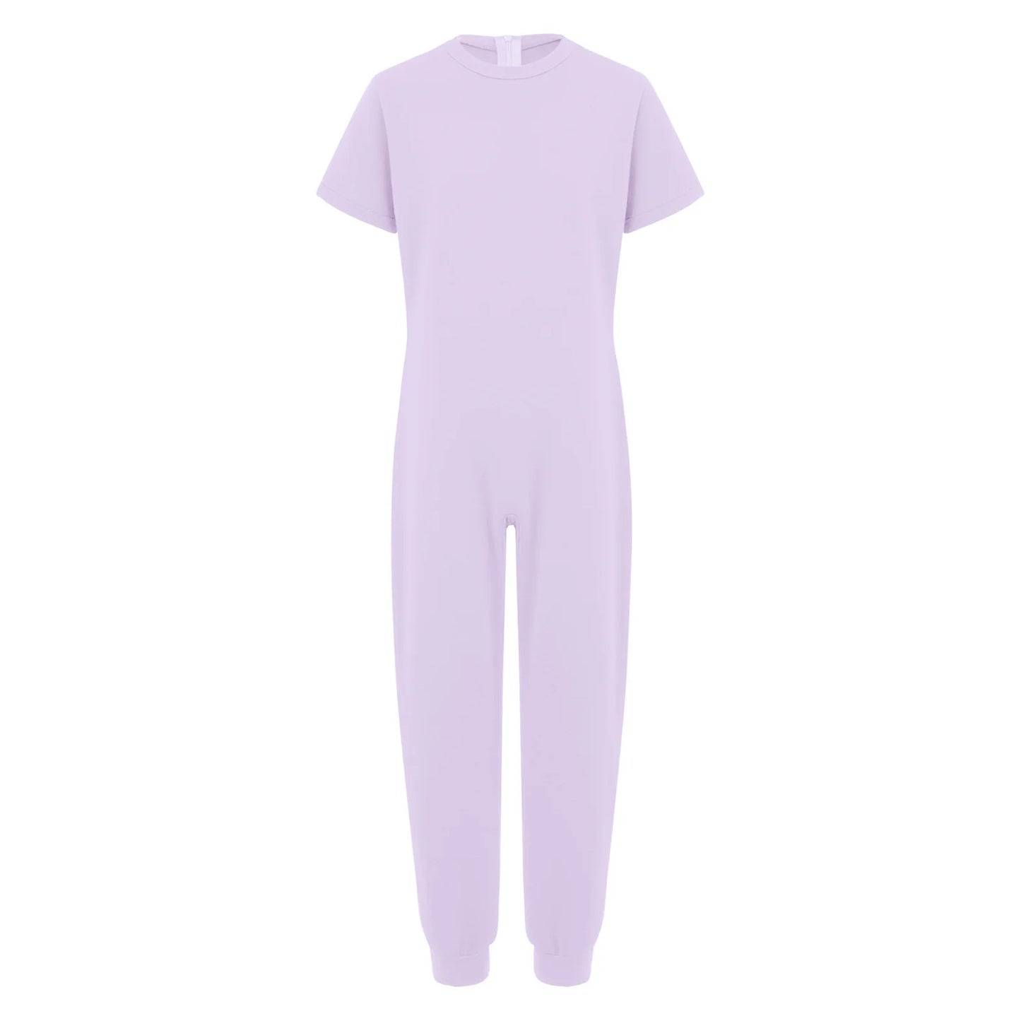 Kids Boys Girls Special Needs Adaptive Clothing Cotton Round Neck Short Sleeve Back Zipper Solid Color Full Body Jumpsuit Romper