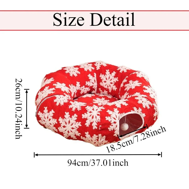 Round Donut Cat Beds Christmas House Soft Plush Pet Mat for Puppy Cushion for Cats To Hide 2 in 1 Tunnel Cats Sleeping Sofa Noel