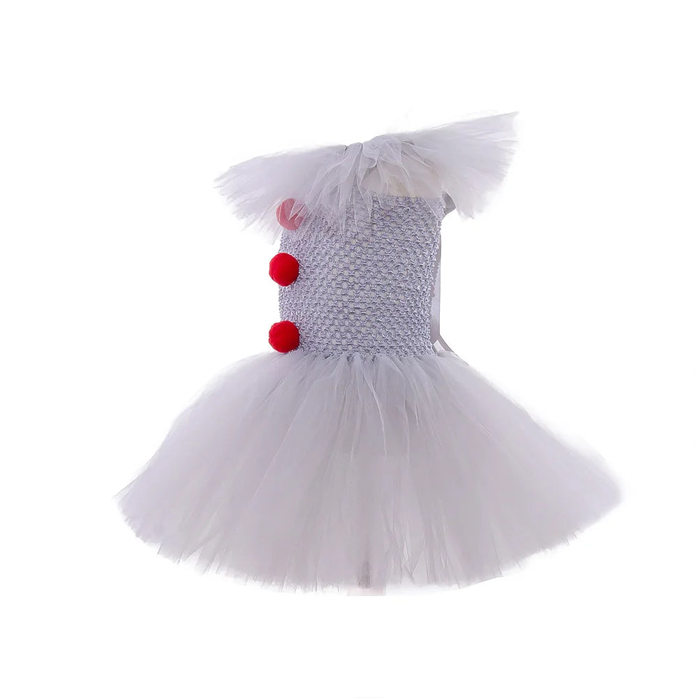 Halloween Pennywise Costume Creepy Clown Gray Tutu Dress Outfit Girls Fancy Carnival Party Tulle Dresses Joker Clothes