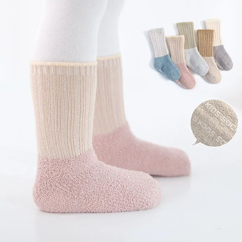 MILANCEL Winter New Baby Socks Infant Patchwork Non-slip Socks Newborn Baby Thickened Warm Socks