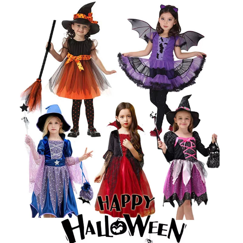 Halloween Costume for Girls Dress Scarlet Witch Vampire Devil Ghost Bat Carnival Party Dress Up  Kids Cosplay Clothes