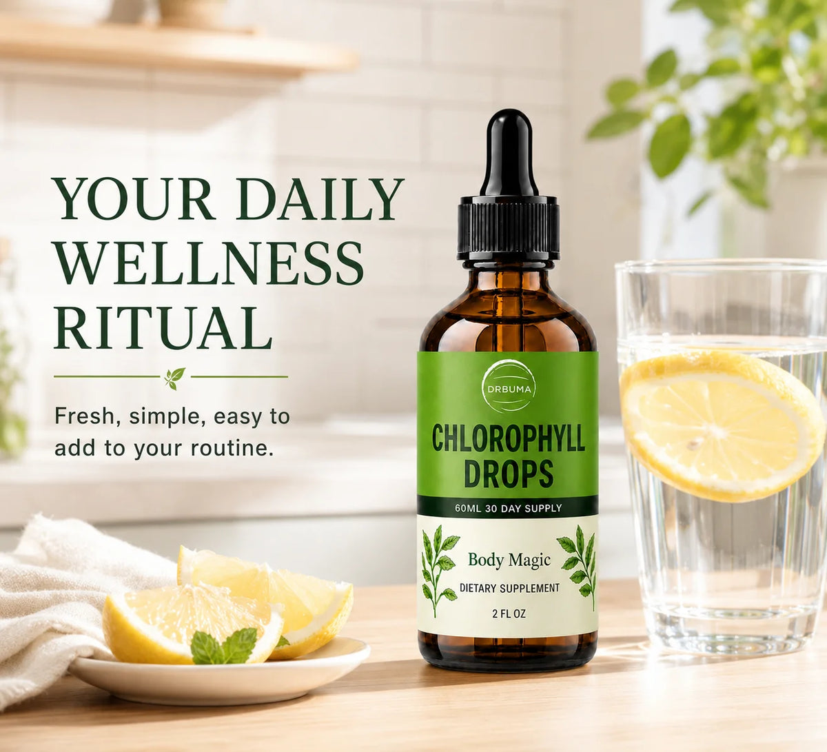 Premium Liquid Chlorophyll Supplement, Mint Flavor, Natural Complex, Easy to Take, 2 Fluid Ounces Per Bottle
