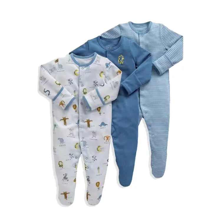 3pcs/Lot Cotton Soft Baby Romper Jumpsuit for Boys Girls with Zipper Footed Long Sleeve Pajama Sleepsuit Outfit Infant Clothes