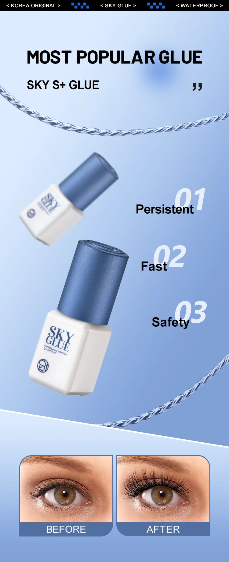 5 Bottles SKY S+ Glue for Eyelash Extensions 5ml Original Korea Sky Blue Cap False Lash Glue Makeup Tools Beauty Shop Supplies