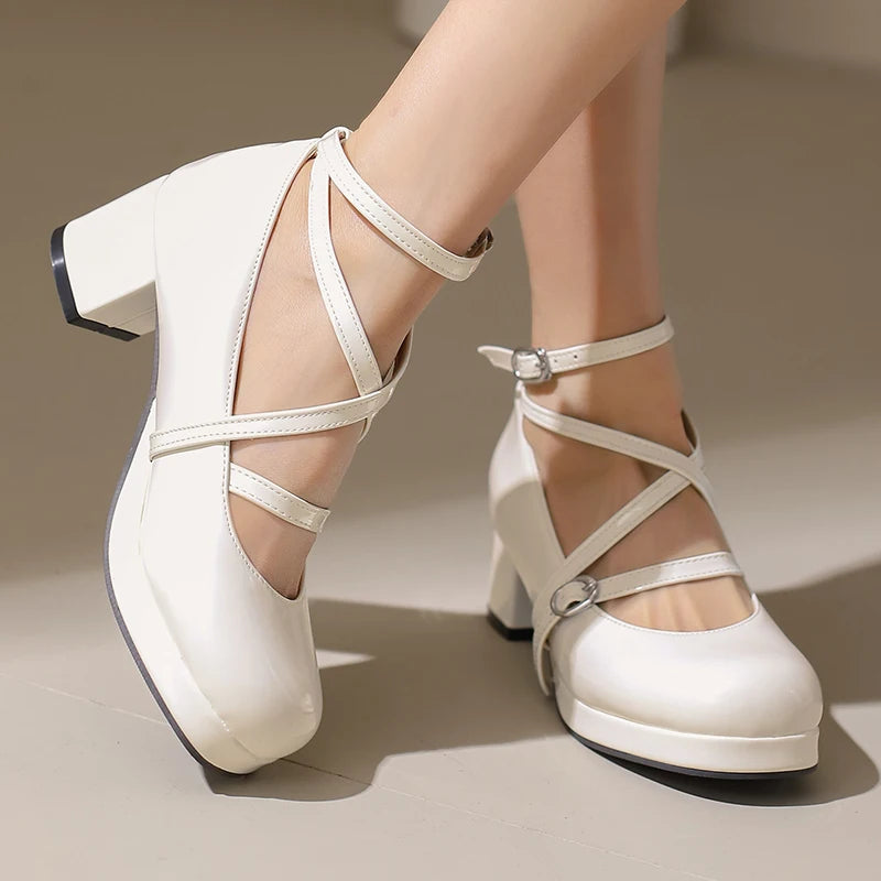 Japanese Lolita Party Shoes High Heels Ankle Strap Cross Dress Pumps Cosplay Costume Plus Size 31-50 Big Feet Wear Dropshipping