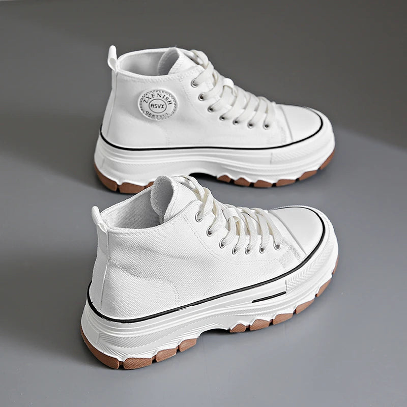 2026Women Canvas Shoes High Top Women's Vulcanize Shoes Lace-Up Casual Ladies Sneakers Plarform Non-slip Round Head Female Shoes