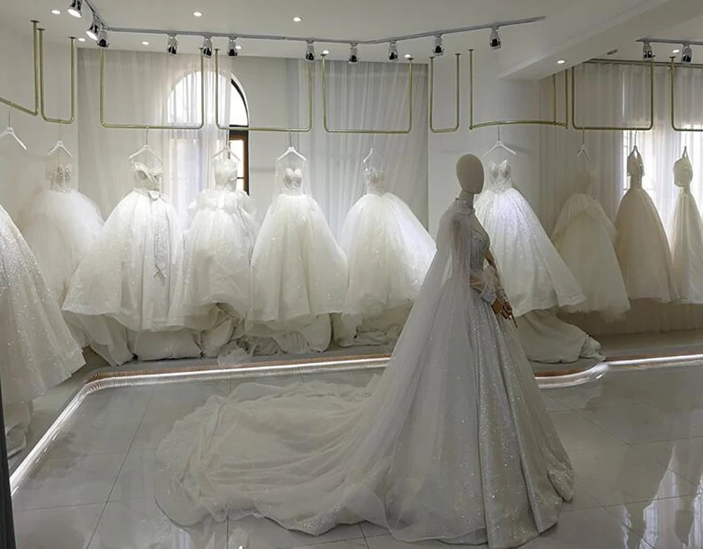 Smileven Long Sleeve Satin Muslim Wedding Dresses High Neck Bride Gown Vestido De Novia Sleeveless Bow Wedding Gowns Customized