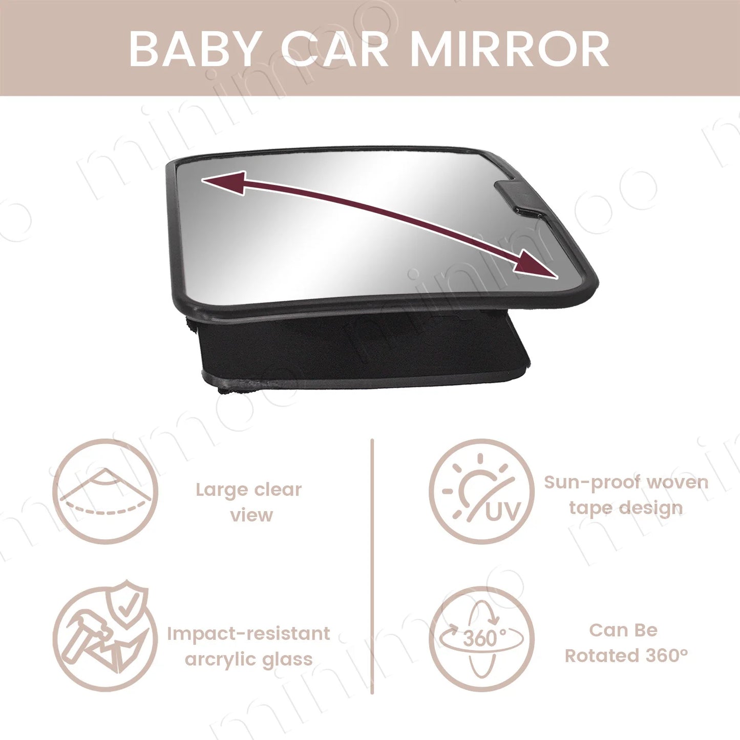 360° Rotatable Baby Car Mirror with Wide-View & Shatterproof Design for Safe Monitoring of Rear-Facing Infant
