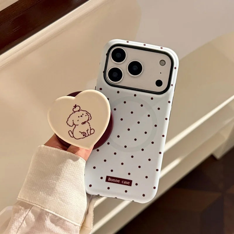 Korean Style Simple Polka Dot Magnetic Soft Phone Case For Magsafe IPhone 17 16 15 14 13 12 Pro Max Shockproof Protective Cover