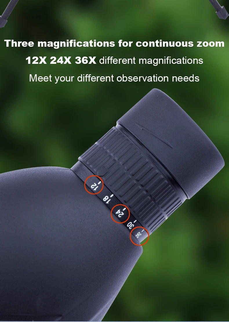 12-36X50 HD Zoom Monocular Spotting Scope Powerful Telescope Bak4 Prism Waterproof Anti-Fog for Outdoor Camping Bird Watching