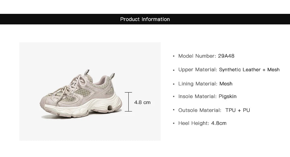 BEAUTODAY Chunky Sneakers Women Synthetic Leather Mesh Patchwork Round Toe Lace-up Trainers Ladies Platform Shoes Handmade 29A48